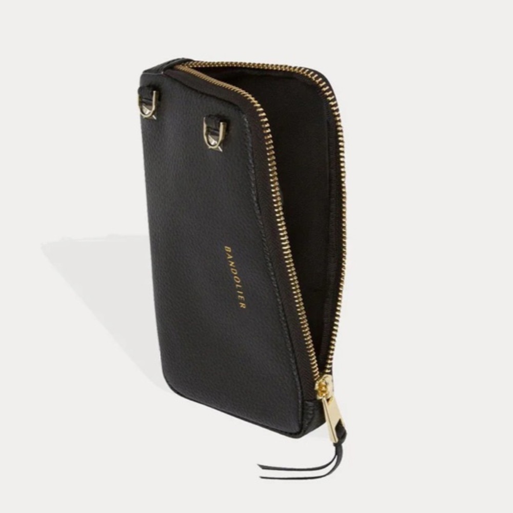 Bandolier Pebble Leather Expanded Zip Pouch in Black/Gold Like New